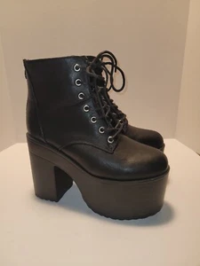 N.Y./L.A Black 4.75" Heel (2.75" Platform) Round Toe Lace Up Ankle Boot Size 7 - Picture 1 of 11