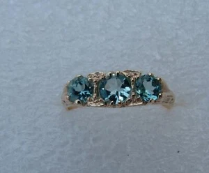 Natural London blue topaz Three Stone Ring 10k Yellow Gold ring - Picture 1 of 6