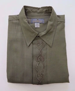 Unique Bugatchi Uomo Mens Rayon Blend Solid Green Embroidered Casual Shirt Large - Picture 1 of 12