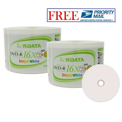 100 Pack Ridata DVD-R 16X 4.7GB White Inkjet Hub Printable Blank Recordable Disc - Image 1 of 3