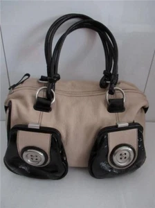 MIMCO Large Button HANDBAG Genuine Bone & Black LEATHER Exc Con - Picture 1 of 12