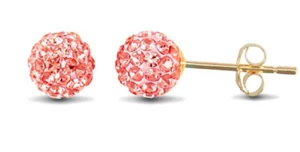 9ct Oro Amarillo Cristal Rosa 6.50mm Tuerca Pendientes - Imagen 1 de 1