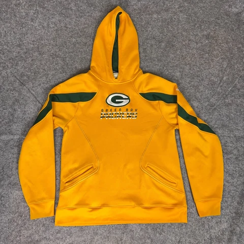 Green Bay Packers Mens Sweatshirt Medium Gold Green Hoodie Reebok NFL Football Cover