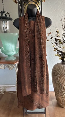 Geary Roarke Kamisato Animal Print Dress Sz 6 Boat Neck Low Back Matching Scarf - Image 1 of 4