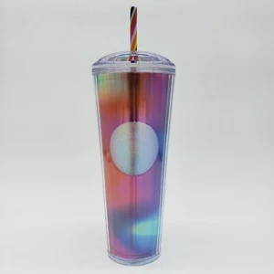 2021 Starbucks 24 Oz. Venti Cold Cup Tumbler Rainbow Pride KALEIDOSCOPE Straw - Picture 1 of 9