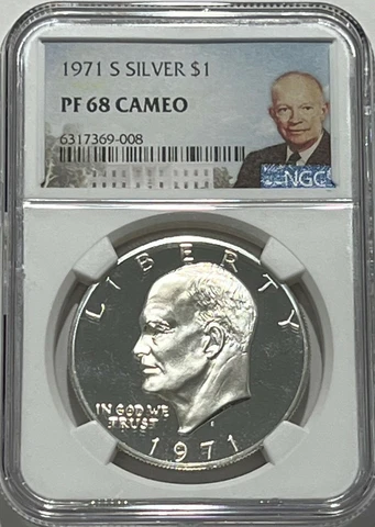 1971 S $1 NGC PF68 CAMEO SILVER PROOF EISENHOWER DOLLAR 40% SILVER IKE LABEL Cover