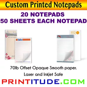 BLOCS DE NOTAS DE IMPRESIÓN PERSONALIZADOS 8.5X11 (20 ALMOHADILLAS-50 HOJAS) 70 LB Impresión Opaca PERSONALIZADA - Imagen 1 de 1