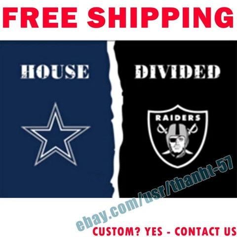 Dallas Cowboys vs Oakland Raiders House Divided Flag Banner 3x5 ft NFL 2021 NEW Cover