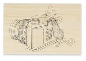 HOUSE MOUSE DESIGN "SAY CHEESE" 1996 WOOD BLOCK STAMP OUT OF PRINT - Picture 1 of 2