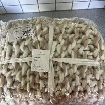 NEW! Pottery Barn Chunky Handknit Throw 44" x 56" in Neutral - Image 1 of 4