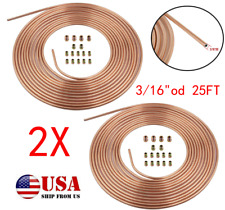 2Pcs 25FT 3/16'' OD Coil Rolls Copper Nickel Brake Line Tubing Kit W/Fitting USA