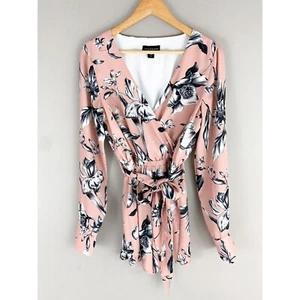 StyleStalker Langarm Strampler Pfirsich Iris Blumenmuster Gürtel V-Ausschnitt DREHBAR Medium - Bild 1 von 4