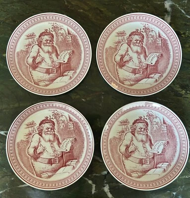 (4) Spode for Williams Sonoma St Nick/Santa Salad/Dessert Plates 8.5" Red, White - Image 1 of 4