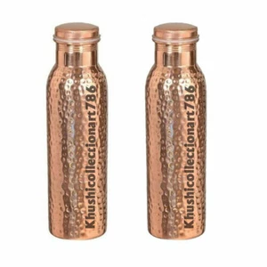 Copper Water Bottle Hammered Drinking Tumbler Ayurvedic Health Benefits Set Of 2 - Picture 1 of 8