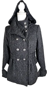 Celebrity Pink~Wpman Size M~Jacket Coat Black White Marled Lined Detachable Hood - Picture 1 of 11