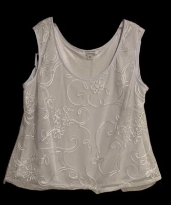 White Embroidered Tank Top Lined Dressbarn Woman Collection Sleeveless Size 14 W - Image 1 of 4