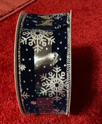 Celebrate It Black/Blue Velvet Silver Glitter Snowflake Wired Ribbon - Image 1 of 4