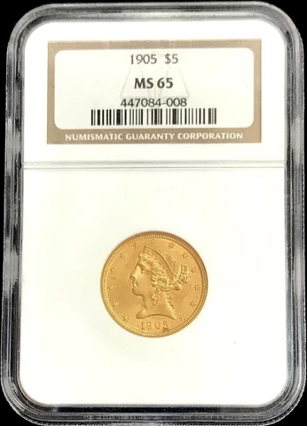 1905 GOLD USA $5 LIBERTY HALF EAGLE COIN NGC MINT STATE 65 Cover