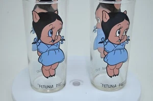 LOT of 2 PEPSI 1973 GLASS DRINKING GLASSES LOONY TUNES PETUNIA PIG WARNER BROS - Picture 1 of 8
