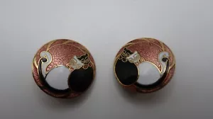 Pendientes Clip Cloisonne Gato Esmalte Vintage 2,6 cm - Imagen 1 de 4