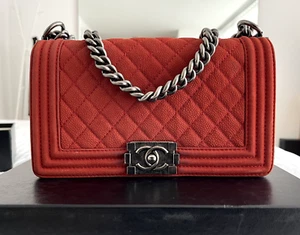 Chanel Medium Caviar Boy Flap Bag Red Leather Velvet Crossbody - Picture 1 of 9