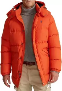 POLO RALPH LAUREN COLLAGE ORANGE DOWN PUFFER INSULATED HOODED LARGE COAT $498 - Picture 1 of 19