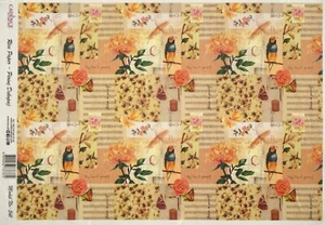 Papel de arroz A/4 para hoja de álbum de recortes decoupage - collage de pájaros flores 2 - Imagen 1 de 1