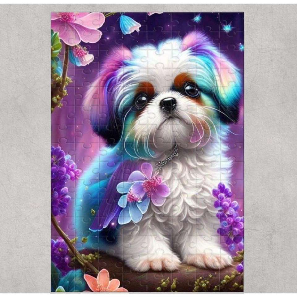 Puppy Purple Colorido Floral 120 Piezas Personalizado Rompecabezas Hecho a Mano Foto 1 de 1