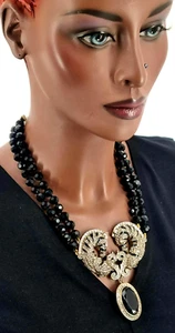 Luxus Collier Zebra Statement Strass Glas schwarz Kette sign. Heidi Daus (14) - Bild 1 von 9
