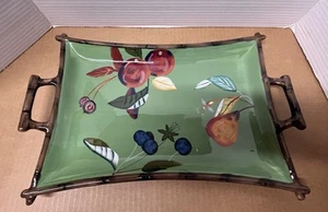 Bandeja para servir Tracy Porter Viridiar aspecto bambú asas pintadas a mano fruta verde - Imagen 1 de 6