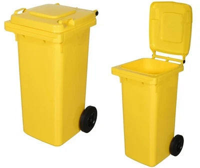 Dustbin Rubbish Bin 120L with Lid Waste Container Waste Bin Yellow - Image 1 of 4