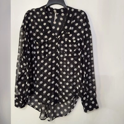 Blusa para mujer Free People M Easy Rider pura gasa lunares dobladillo alto bajo negra Foto 1 de 4