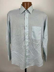Vintage 70s Sears Shirt Men L Button Up Jacquard Striped Poly Blend Perma-Prest - Picture 1 of 17