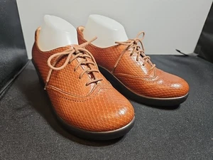 LN Alegria by PG Lite W's EU40/US10-10.5 RUST BROWN LEA. WEDGE HEEL OXFORDS SHOE - Picture 1 of 12