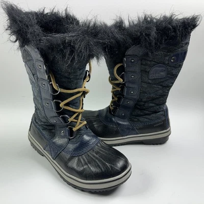 Botas Sorel para mujer talla 7,5 azules negras impermeables piel sintética con cordones invierno nieve Foto 1 de 4