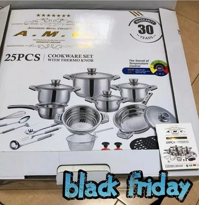 BATTERIA PENTOLE PADELLE TEGAMI AMC INDUZIONE ANTIADERENTE ACCIAIO INOX 23 PEZZI - Immagine 1 di 4