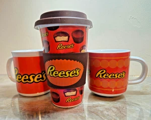 Original Reese's Peanut Butter Cup Mugs and Travel Mug W/Sleeve & Cover Set of 3 - Picture 1 of 13