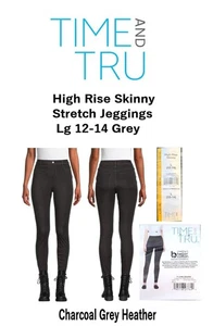 Jeggings donna Time and Tru pull-on vita alta skinny elasticizzati Lg 12-14 grigio nuovi - Foto 1 di 6