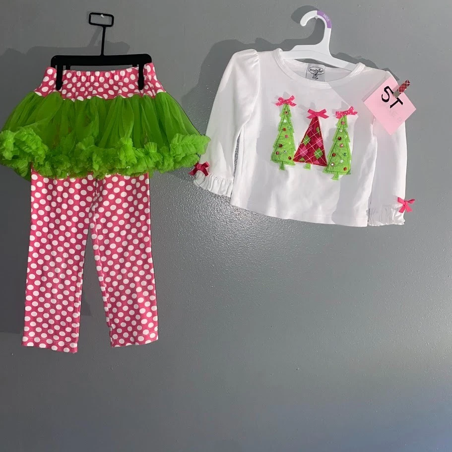 Juego de 2 piezas Mud Pie Niñas Talla 5 Navidad Vacaciones, Rosa, Verde y Blanco Foto 1 de 1