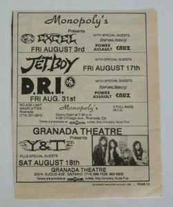 Y&T D.R.I. Anuncio de revista de conciertos vintage Jetboy Excel 1990 5x7 - Imagen 1 de 1
