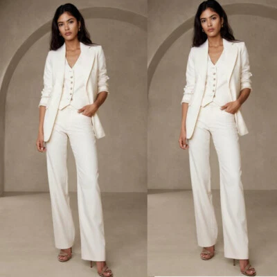 Blazer de negocios de 3 piezas para mujer traje de boda fiesta marfil de un solo pecho ropa de oficina Foto 1 de 4