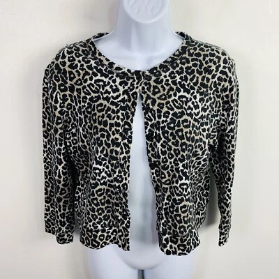 Rafaella женщин кардиган свитер Sz M черный желтовато-коричневый животных печати кнопка спереди короткие - Изображение 1 из 4