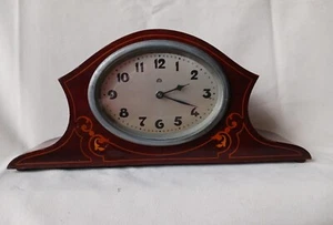 Antique Haller Mantel clock Napoleon hat style wood frame w inlay working GUC - Picture 1 of 6
