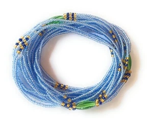 3-in-1 African Waist Beads, Blue Variety, 42 Inch Strands, Tie-on Cotton Strings - Picture 1 of 6