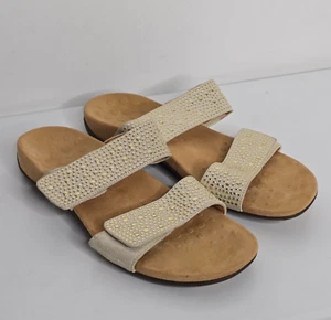 Vionic Samoa Women's Size 11 Cream Gold Studded Two Strap Comfort Slide Sandals - Picture 1 of 9
