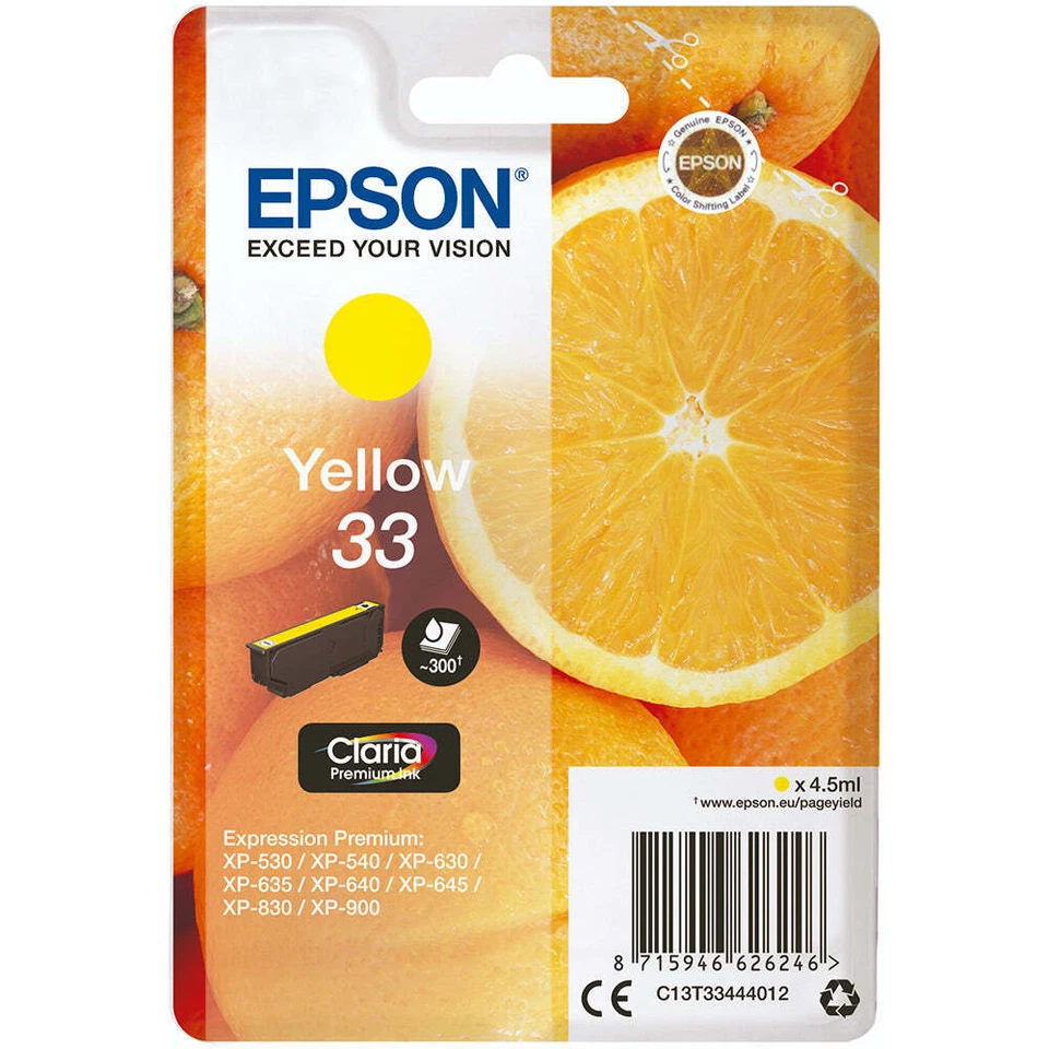 Epson 33 cartouche d'encre Jaune authentique C13T33444012 (TVA incluse) - Photo 1/1