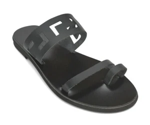 Ancient Greek Leather Sandals Handmade Flat Slide Toe Ring Flat Womens Shoes New - Picture 1 of 4