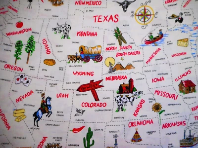 Quilt Fabric 2/3 Yard All 50 States USA State Landmarks Motifs Cream Cotton N #C - Image 1 of 2