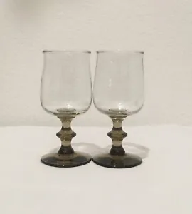 Vintage Libbey Tulip Clear Goblets with Brown Stem | Small |  Set Of 2 - Picture 1 of 8