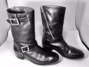 VINCE CAMUTO BOOTS 8.5 BIKER,BUCKLES ZIP MID.HEAL - Picture 1 of 8